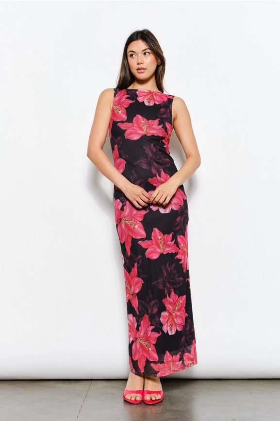 Open Back Mesh Maxi Dress-Dress-Pretty Garbage-S-Black-Urbanheer