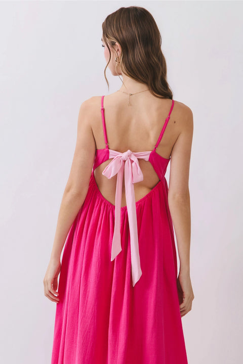 Open Back Tie Strap Detail Maxi Dress