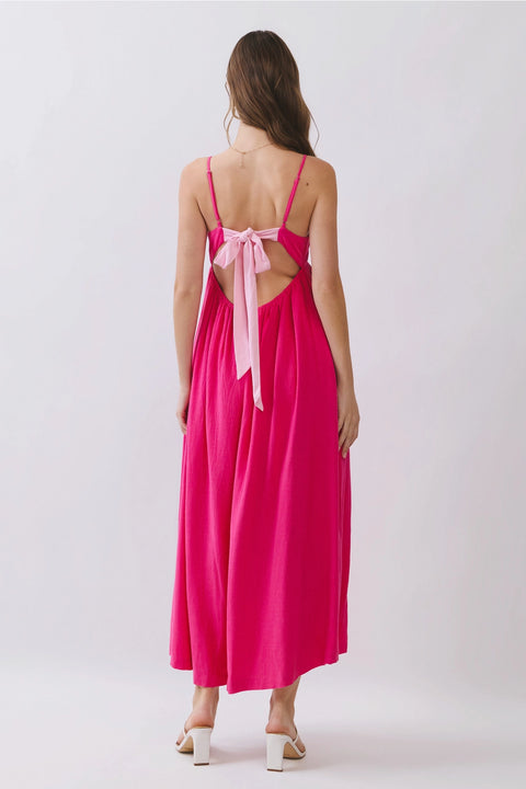 Open Back Tie Strap Detail Maxi Dress