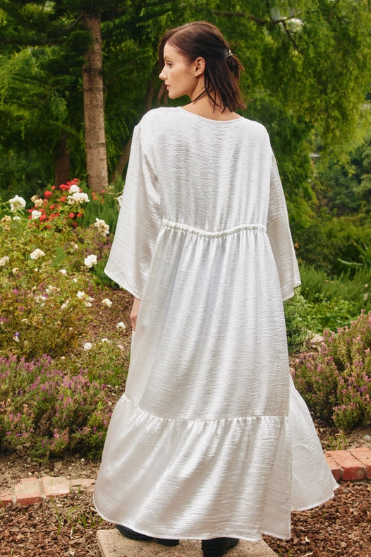 Open Front Satin Effect Ruffled Kimono Pearl-Kimono-Lara Daisy-S/M-Pearl-Urbanheer