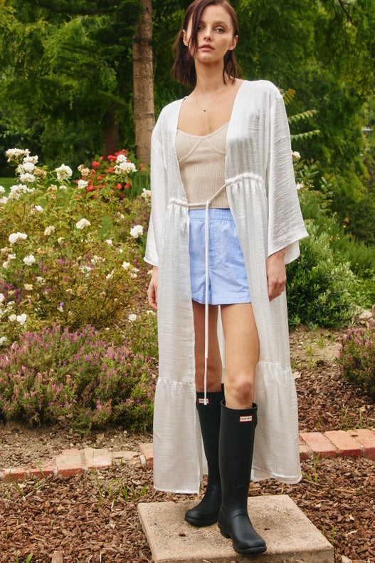 Open Front Satin Effect Ruffled Kimono Pearl-Kimono-Lara Daisy-S/M-Pearl-Urbanheer