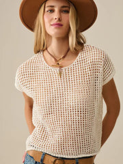 Open Knit Crochet Dropped Sleeved Top in White-Top-Q2-OS-WHITE-Urbanheer