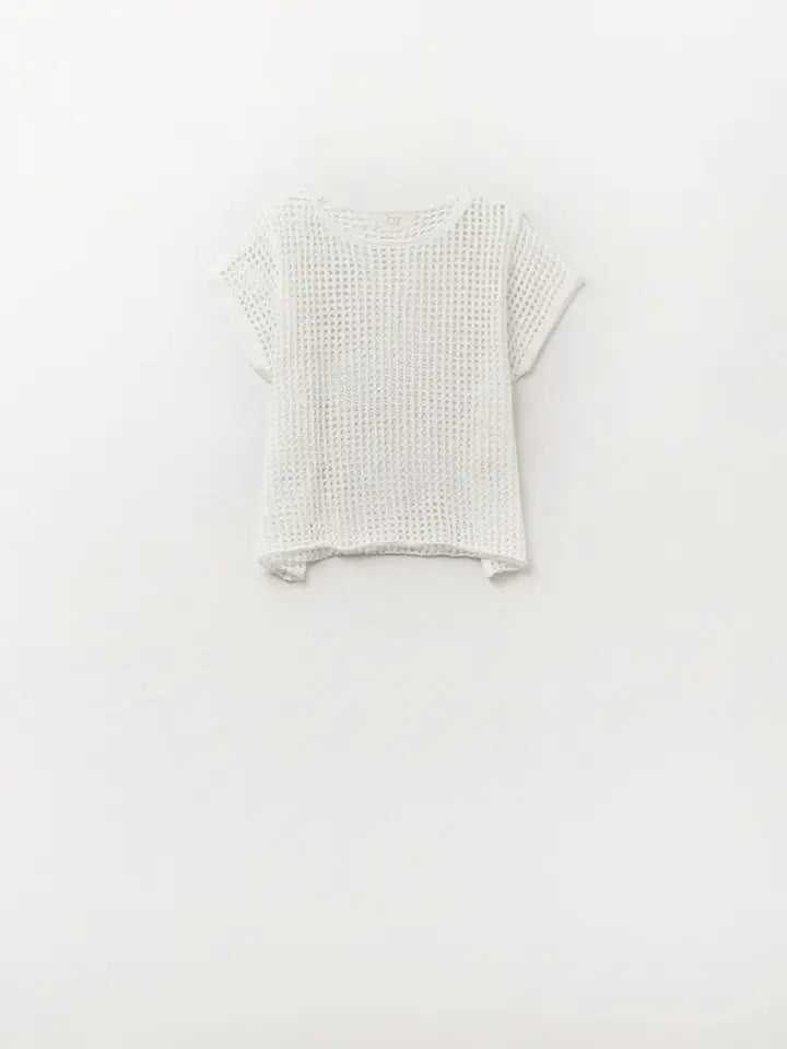 Open Knit Crochet Dropped Sleeved Top in White-Top-Q2-OS-WHITE-Urbanheer