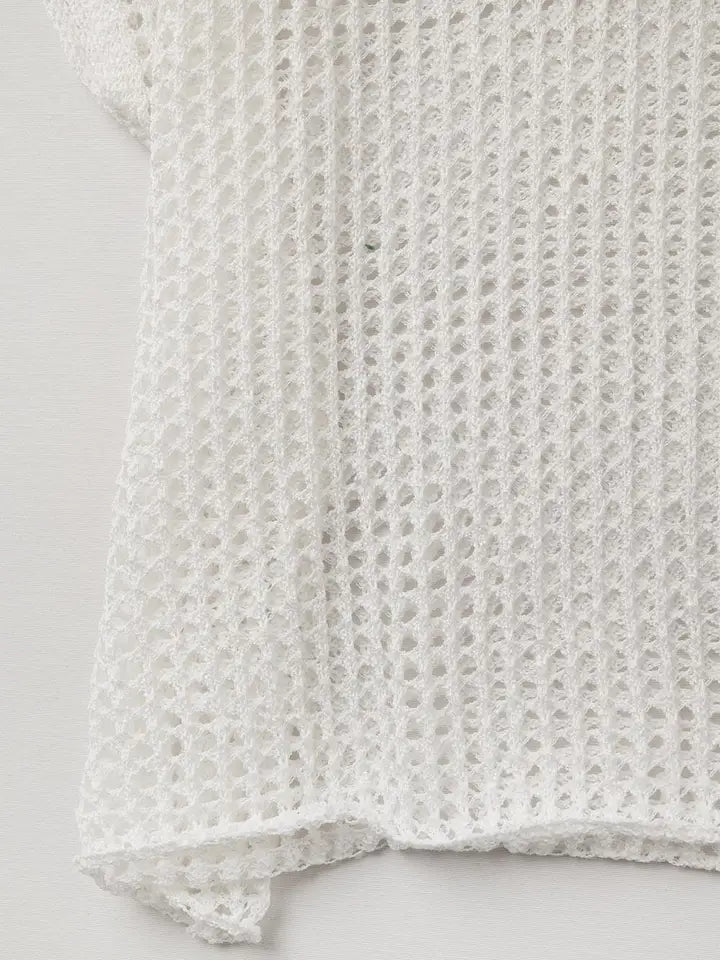 Open Knit Crochet Dropped Sleeved Top in White-Top-Q2-OS-WHITE-Urbanheer