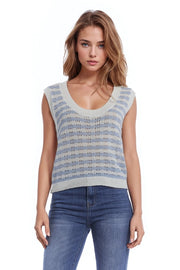 Open Knit Cropped Striped Sleeveless Sweater in Blue and White-Sweater-Q2-One Size-Blue-Urbanheer