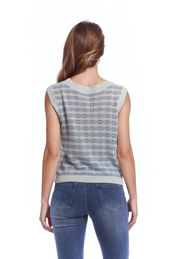 Open Knit Cropped Striped Sleeveless Sweater in Blue and White-Sweater-Q2-One Size-Blue-Urbanheer