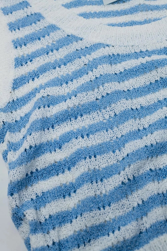 Open Knit Cropped Striped Sleeveless Sweater in Blue and White-Sweater-Q2-One Size-Blue-Urbanheer