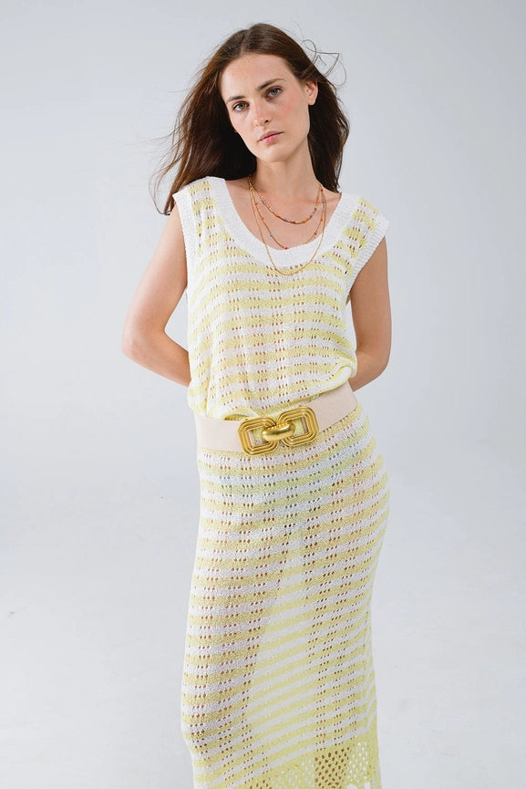Open Knit Cropped Striped Sleeveless Sweater in Yellow and White-Sweater-Q2-One Size-Yellow-Urbanheer