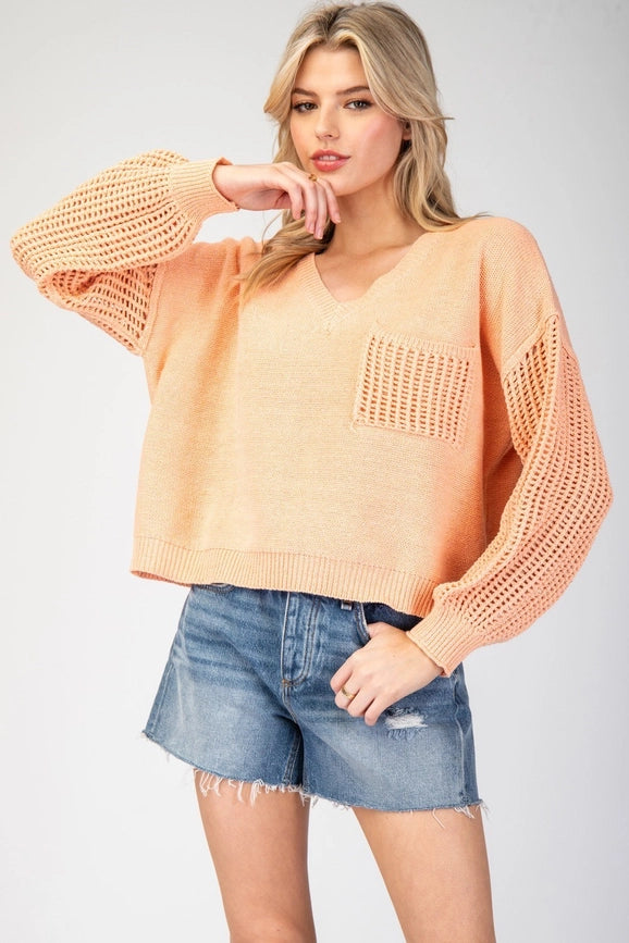 Open Knit Long Sleeve Sweater Top APRICOT-Sweater Top-Peace Love Line-S-Urbanheer