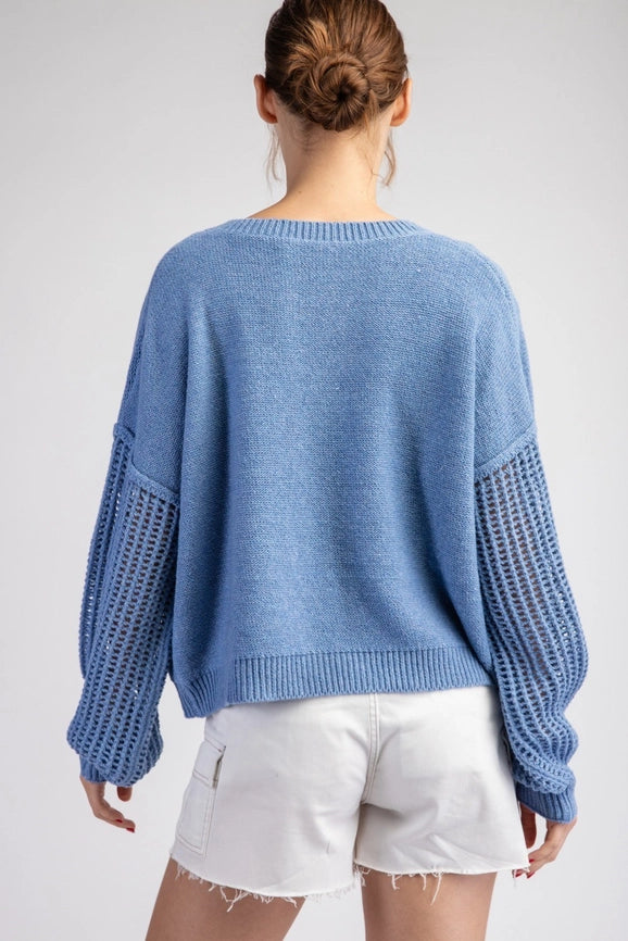 Open Knit Long Sleeve Sweater Top DENIM-Sweater Top-Peace Love Line-S-Urbanheer