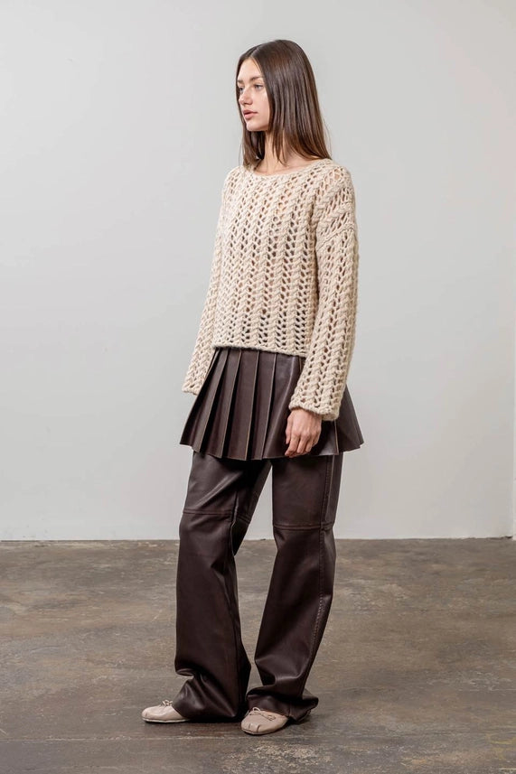 Open Knit Pullovver Sweater-Sweater-Moon River-XS-OATMEAL-Urbanheer