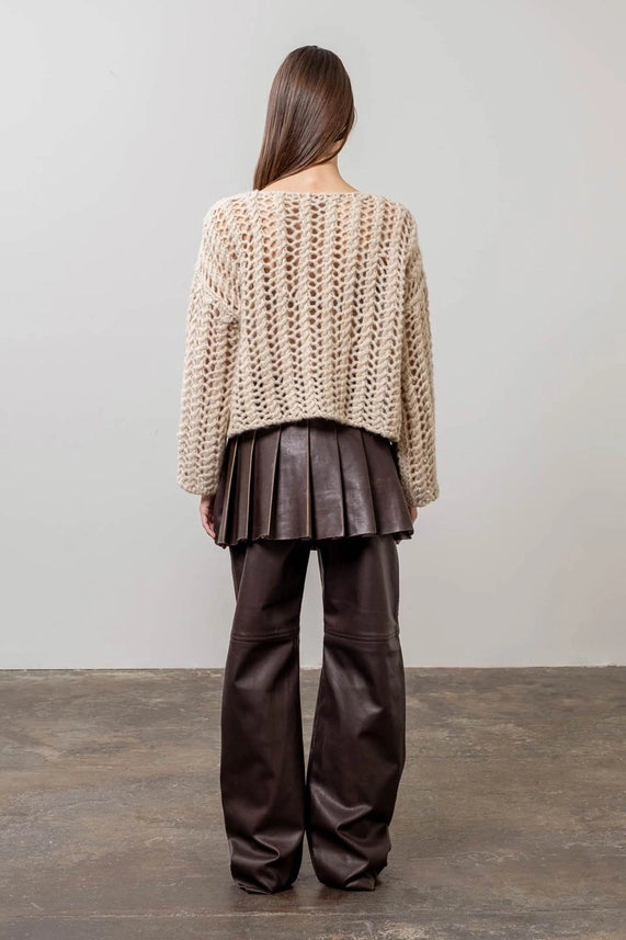 Open Knit Pullovver Sweater-Sweater-Moon River-XS-OATMEAL-Urbanheer