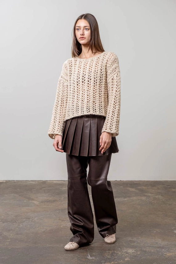 Open Knit Pullovver Sweater-Sweater-Moon River-XS-OATMEAL-Urbanheer