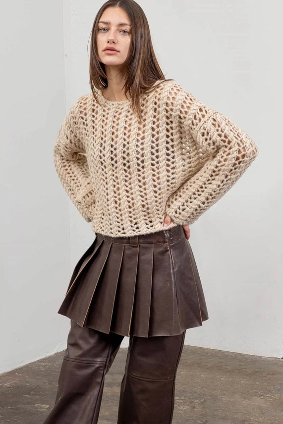 Open Knit Pullovver Sweater-Sweater-Moon River-XS-OATMEAL-Urbanheer