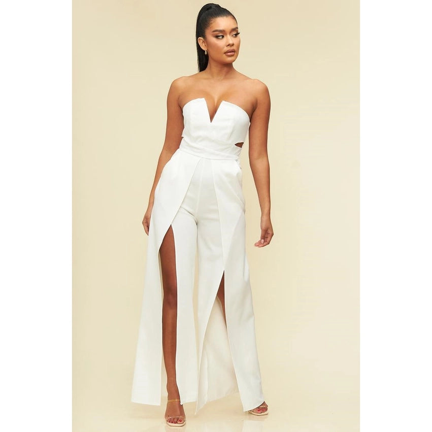 Open Slit Bustier Jumpsuit WHITE-Jumpsuit-Luxxel-S-WHITE-Urbanheer
