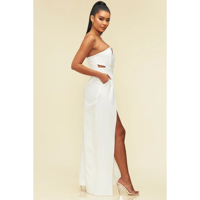 Open Slit Bustier Jumpsuit WHITE-Jumpsuit-Luxxel-S-WHITE-Urbanheer