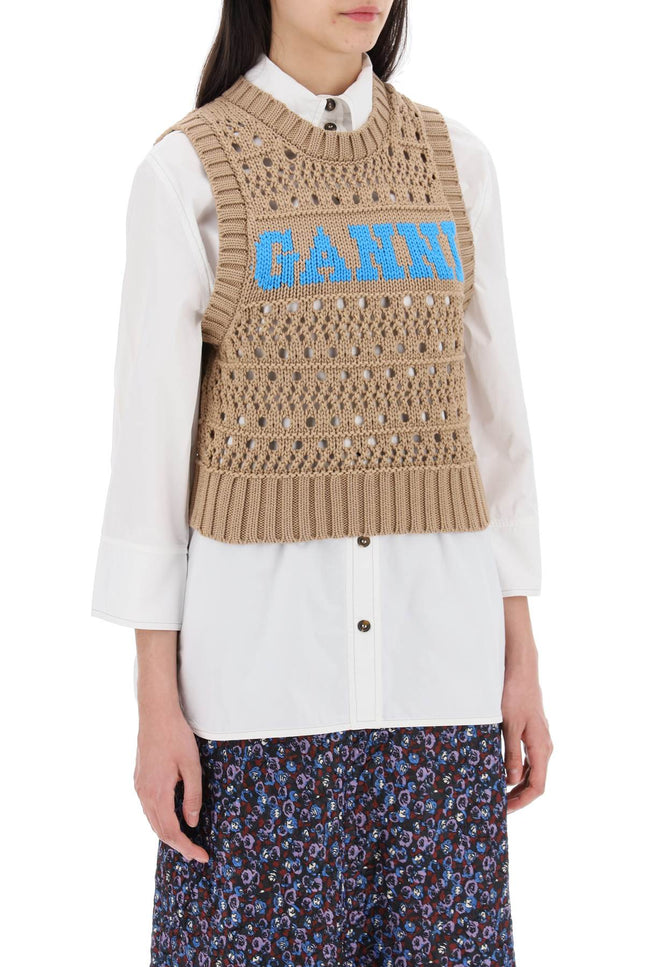 Open-Stitch Knitted Vest With Logo