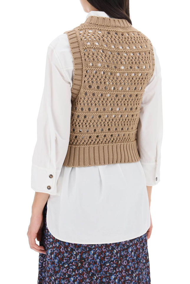 Open-Stitch Knitted Vest With Logo