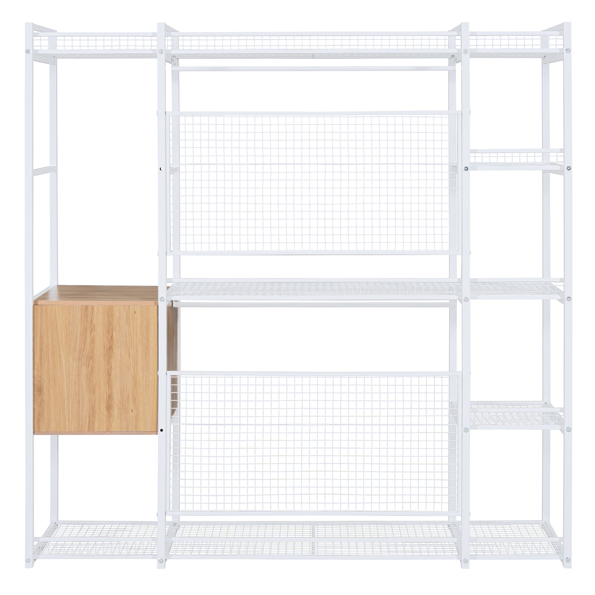 Open-Style Wardrobe with Hanging Rails, Shelves and Drawers, White-UH Decor-Default-Urbanheer