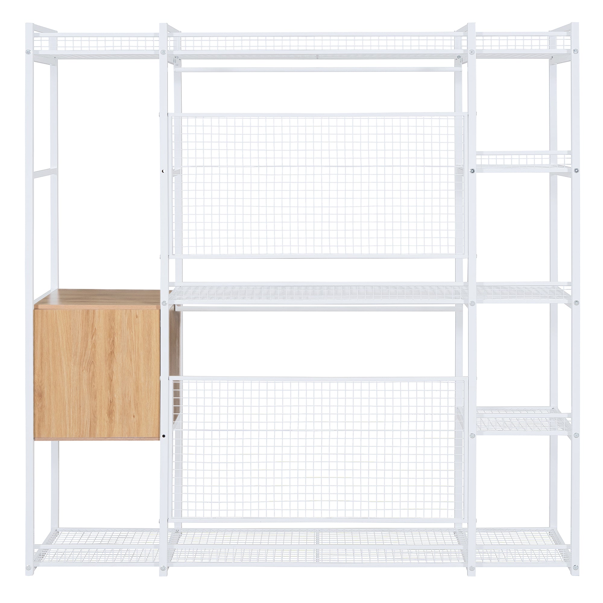Open-Style Wardrobe with Hanging Rails, Shelves and Drawers, White-UH Decor-Default-Urbanheer