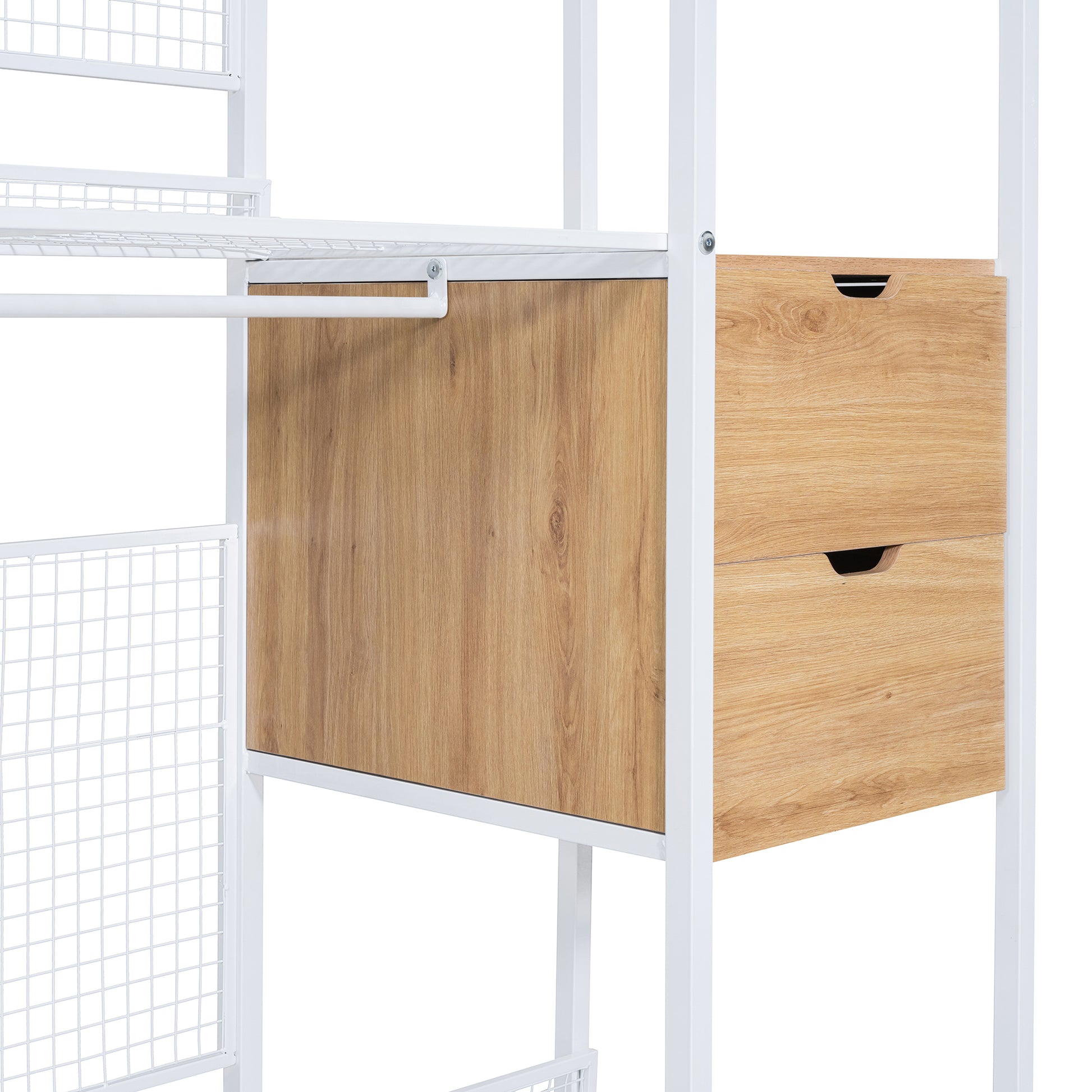 Open-Style Wardrobe with Hanging Rails, Shelves and Drawers, White-UH Decor-Default-Urbanheer