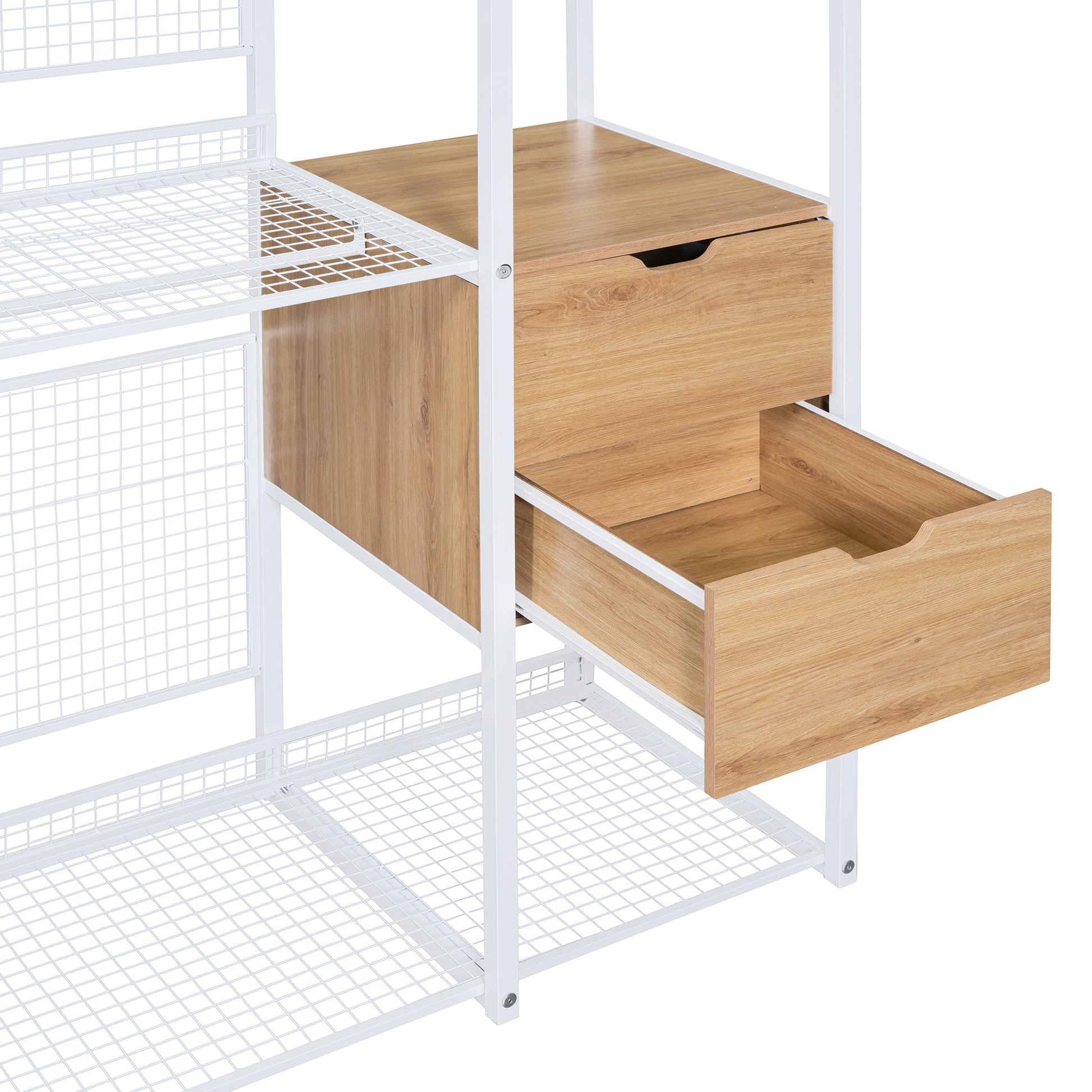 Open-Style Wardrobe with Hanging Rails, Shelves and Drawers, White-UH Decor-Default-Urbanheer