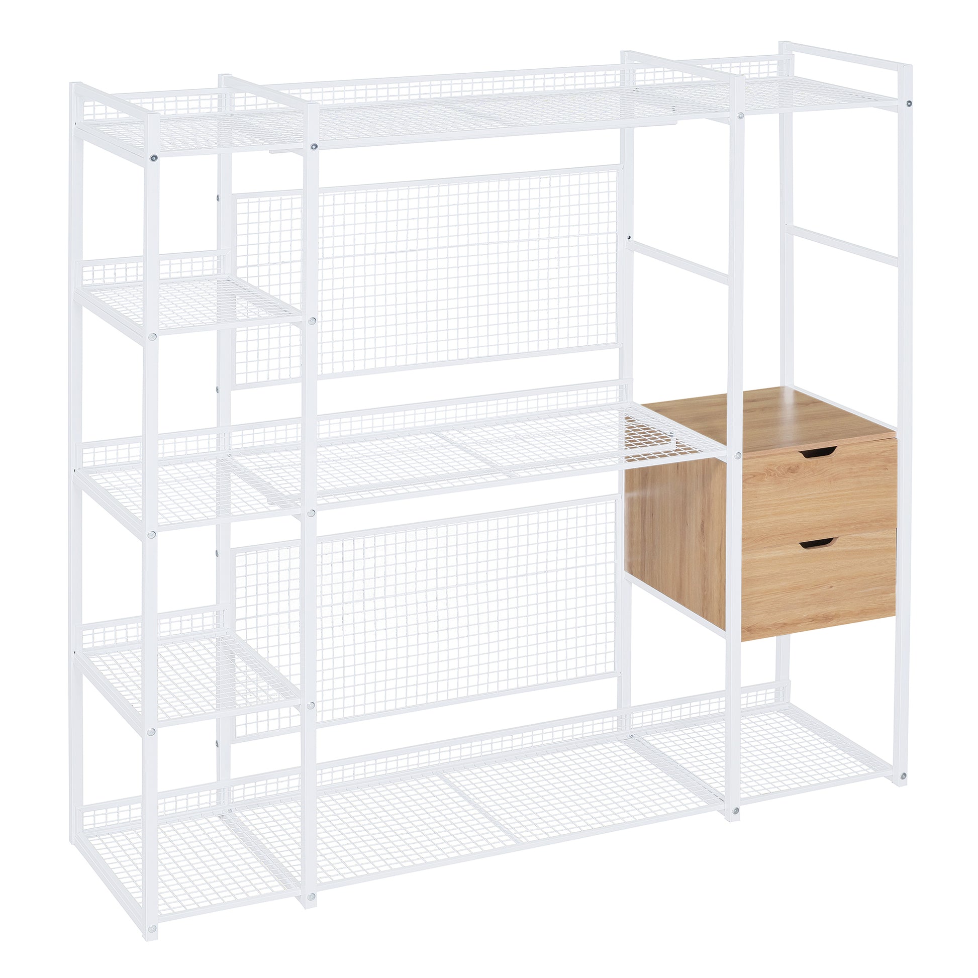 Open-Style Wardrobe with Hanging Rails, Shelves and Drawers, White-UH Decor-Default-Urbanheer