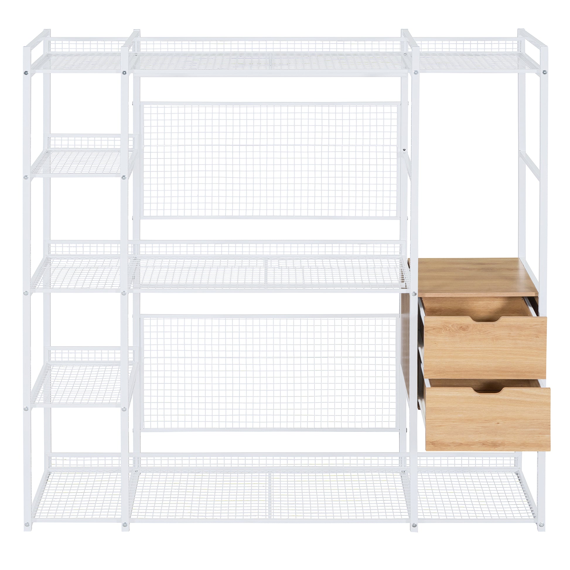 Open-Style Wardrobe with Hanging Rails, Shelves and Drawers, White-UH Decor-Default-Urbanheer