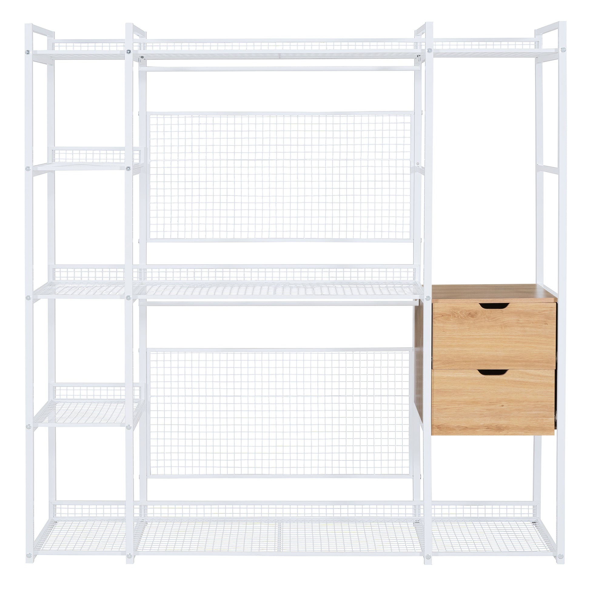 Open-Style Wardrobe with Hanging Rails, Shelves and Drawers, White-UH Decor-Default-Urbanheer