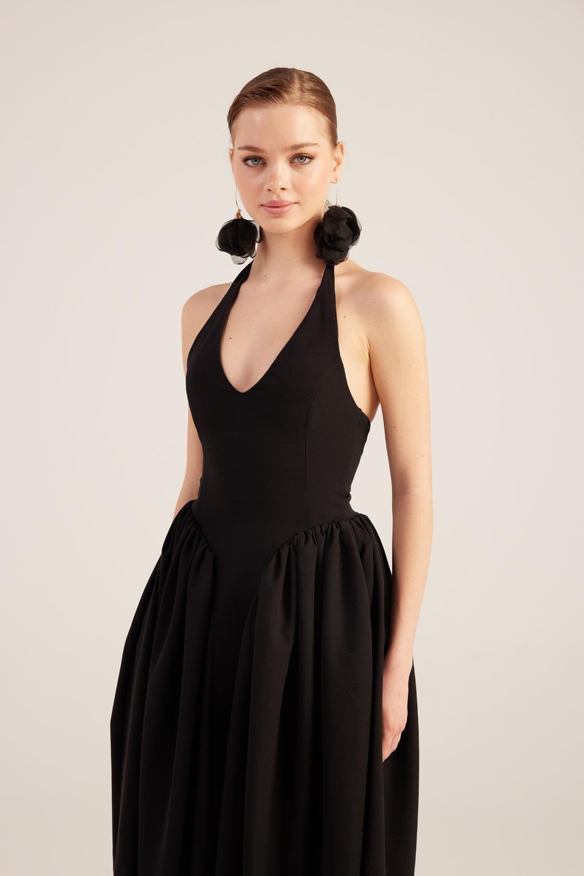 Ophelia Black Princess Style Maxi Dress-Halter Dresses-Buy Me Fur Ltd-Black-M-Polyester - Elastane Blend-Urbanheer