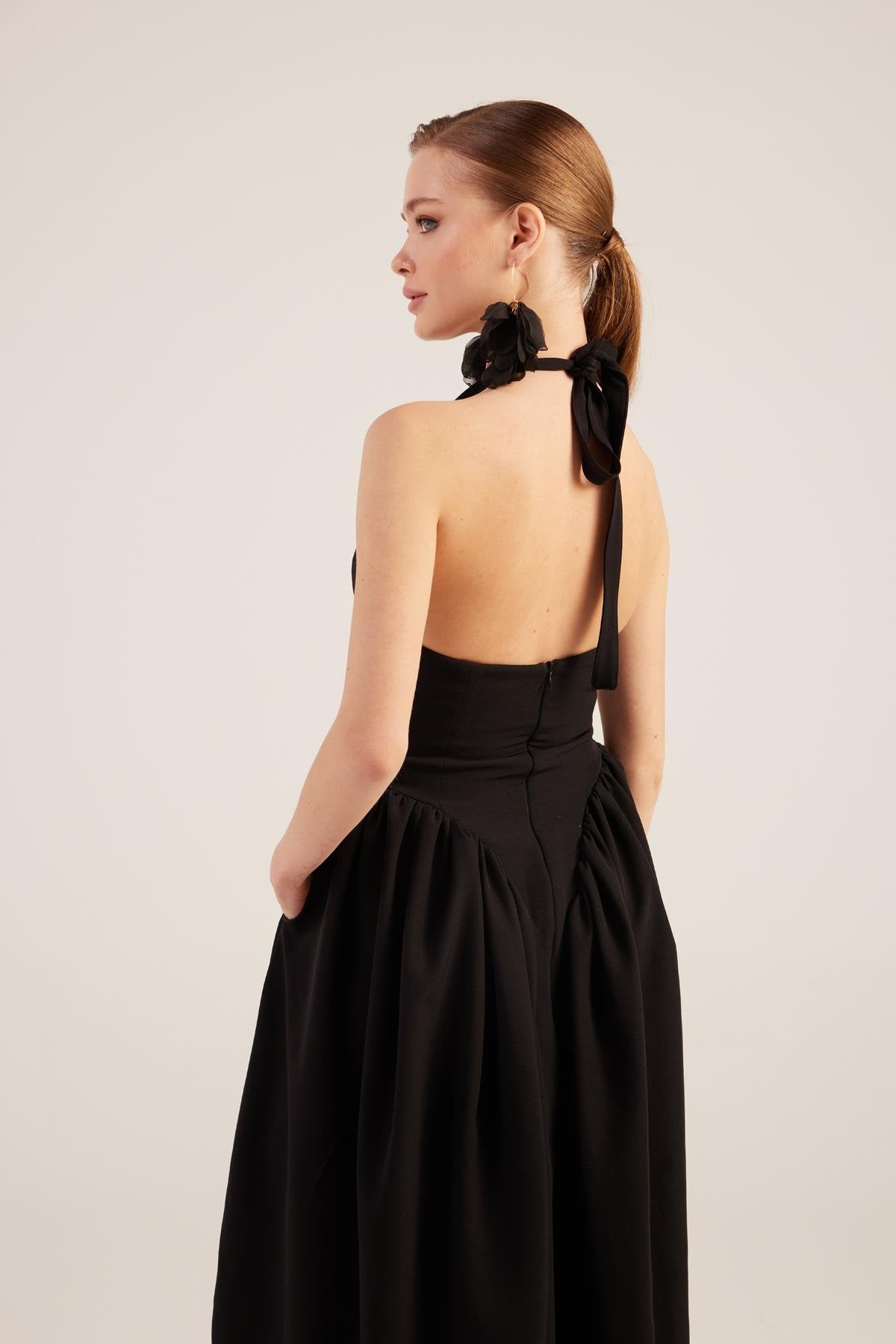 Ophelia Black Princess Style Maxi Dress-Halter Dresses-Buy Me Fur Ltd-Black-M-Polyester - Elastane Blend-Urbanheer