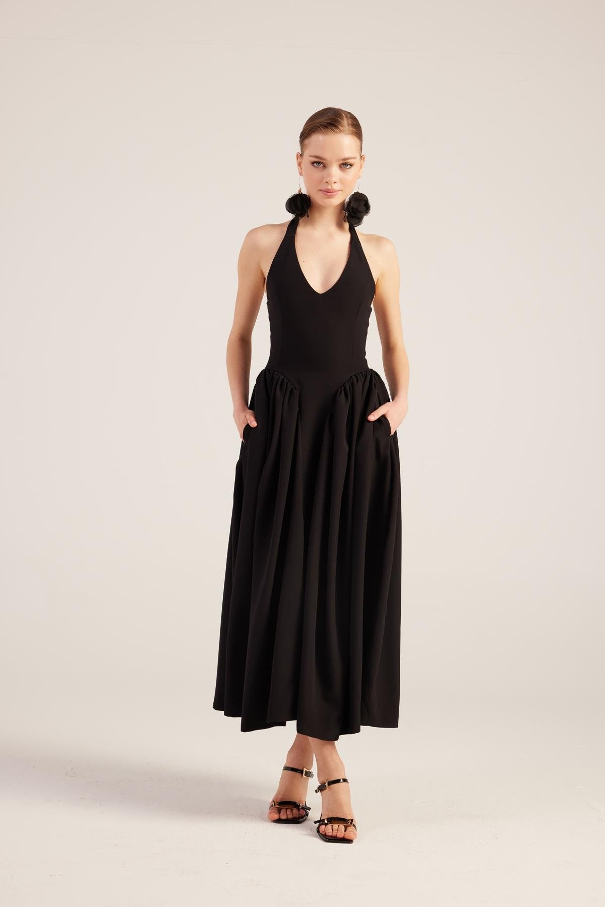 Ophelia Black Princess Style Maxi Dress-Halter Dresses-Buy Me Fur Ltd-Black-M-Polyester - Elastane Blend-Urbanheer
