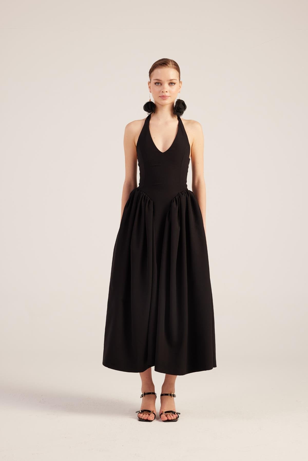 Ophelia Black Princess Style Maxi Dress-Halter Dresses-Buy Me Fur Ltd-Black-M-Polyester - Elastane Blend-Urbanheer