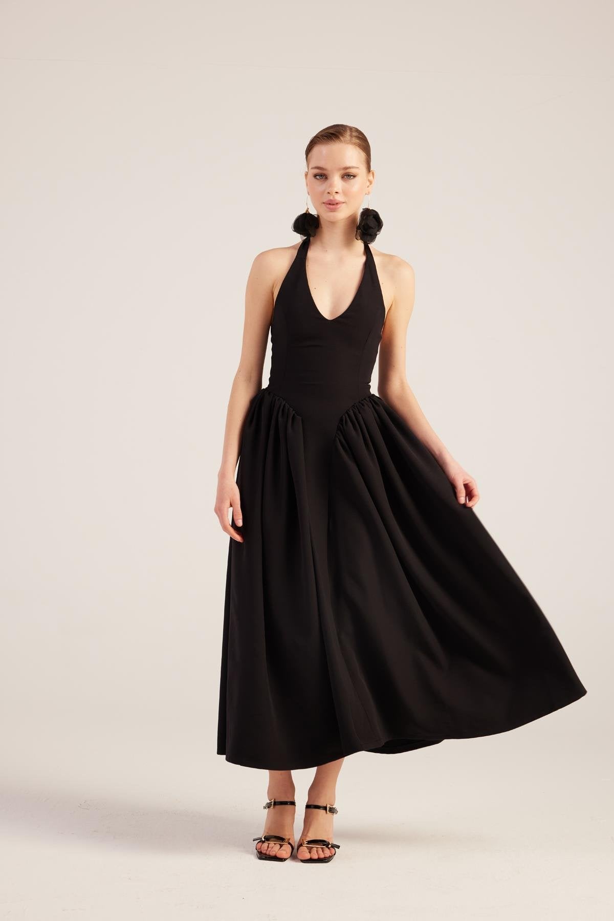 Ophelia Black Princess Style Maxi Dress-Halter Dresses-Buy Me Fur Ltd-Black-M-Polyester - Elastane Blend-Urbanheer