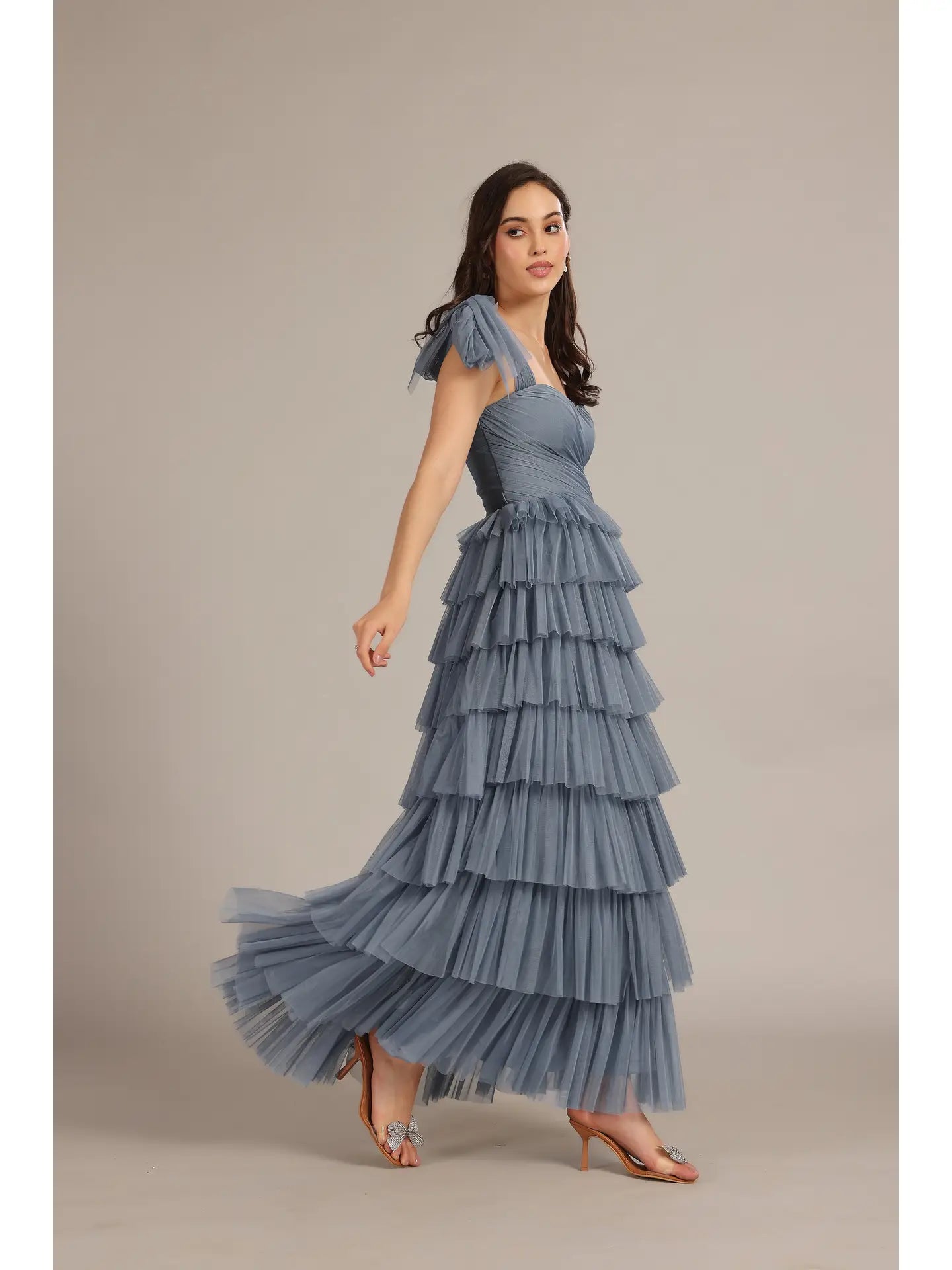 Ophelia Tulle Maxi Dress with Tie Detail in Dusty Blue UK20 / Dusty Blue Ophelia Tulle Maxi Dress with Tie Detail in Dusty Blue UK20 / Dusty Blue
