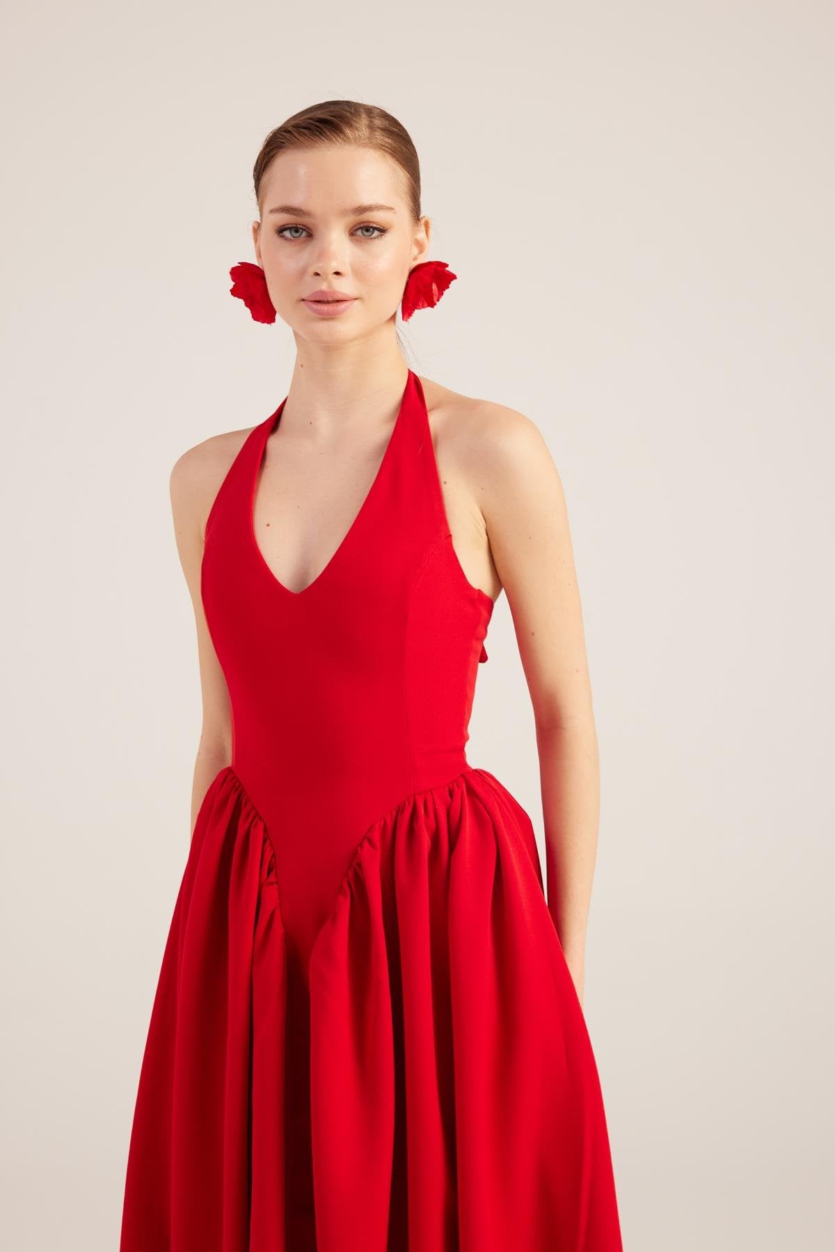 Ophelia Red Princess Style Maxi Dress-Halter Dresses-Buy Me Fur Ltd-Red-L-Polyester - Elastane Blend-Urbanheer