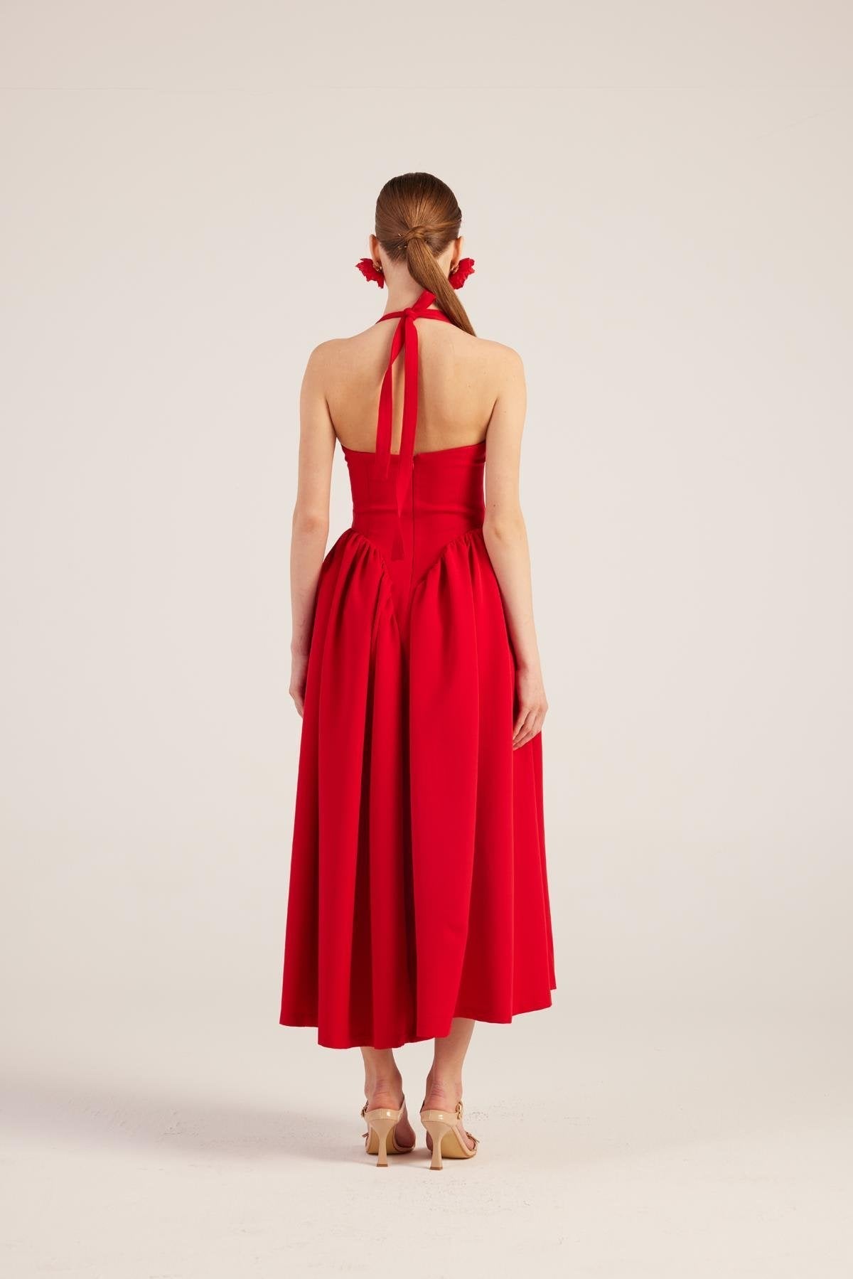Ophelia Red Princess Style Maxi Dress-Halter Dresses-Buy Me Fur Ltd-Red-L-Polyester - Elastane Blend-Urbanheer
