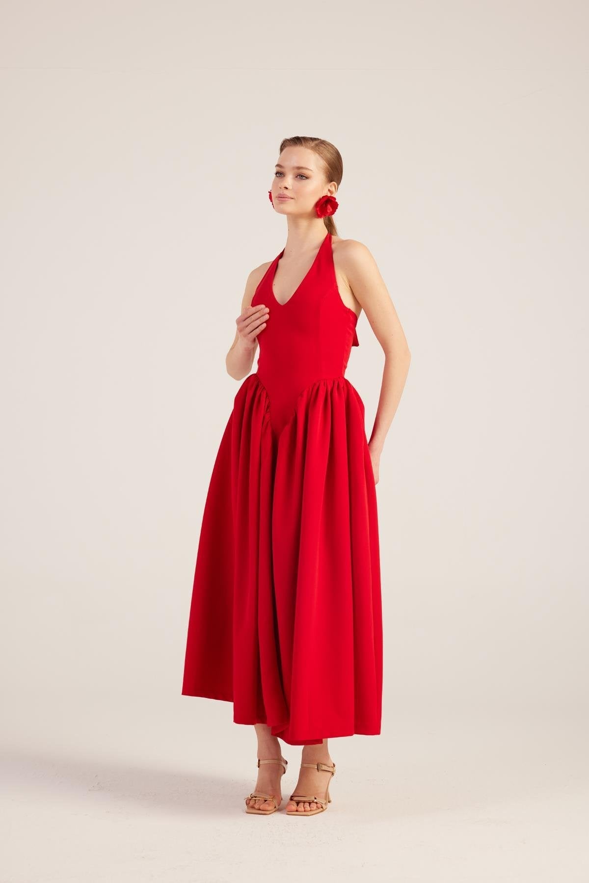 Ophelia Red Princess Style Maxi Dress-Halter Dresses-Buy Me Fur Ltd-Red-L-Polyester - Elastane Blend-Urbanheer
