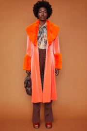 Orange Faux Suede Trench Coat with Faux Fur Collar and Cuffs-Faux Leather Coats-Buy Me Fur Ltd-S-M-Orange-Faux Suede-Urbanheer
