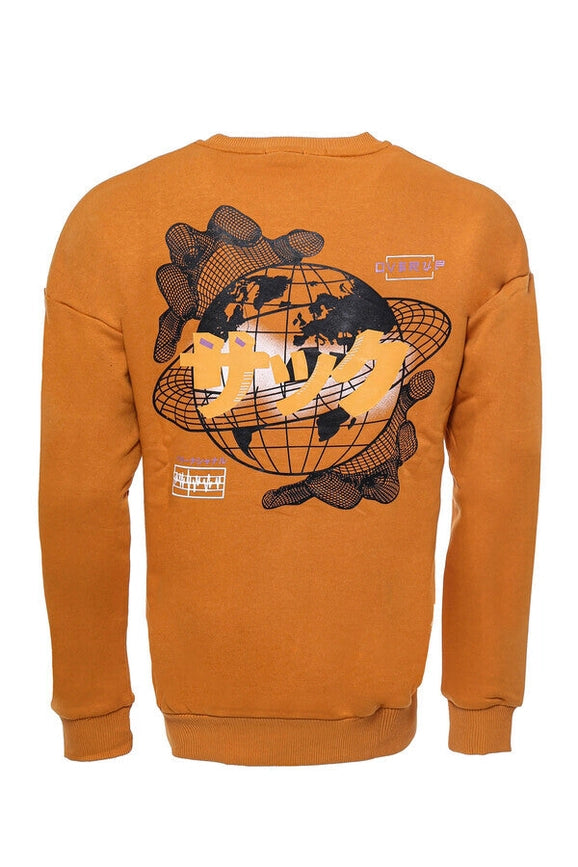 Orange Printed Circle Neck Sweatshirt-Sweatshirt-Wessi-S-Orange-Urbanheer