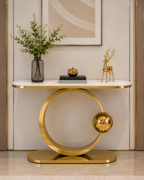 Orbita Luxe Marble & Steel Console Table