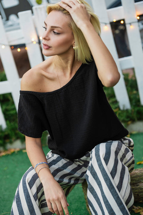 Organic Cotton Gauze Blouse with Button-Back