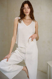 Organic Cotton Gauze V Neck Sleeveless Top-Top-a.ren-S-Off White-Urbanheer