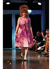 Organic Leaf-Print Midi Pink Summer Dress-Dress-Komang Darmiani-One Size-Pink-Urbanheer