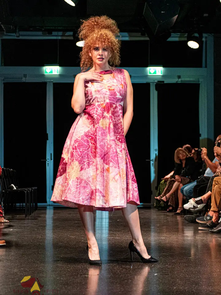 Organic Leaf-Print Midi Pink Summer Dress-Dress-Komang Darmiani-One Size-Pink-Urbanheer