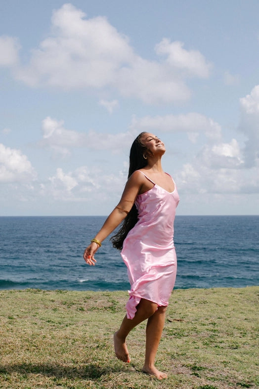 Organic Mulberry Silk Slip Dress in Cosmos-Dress-Ocean Prairie-S-Urbanheer