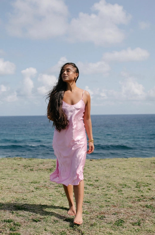 Organic Mulberry Silk Slip Dress in Cosmos-Dress-Ocean Prairie-S-Urbanheer