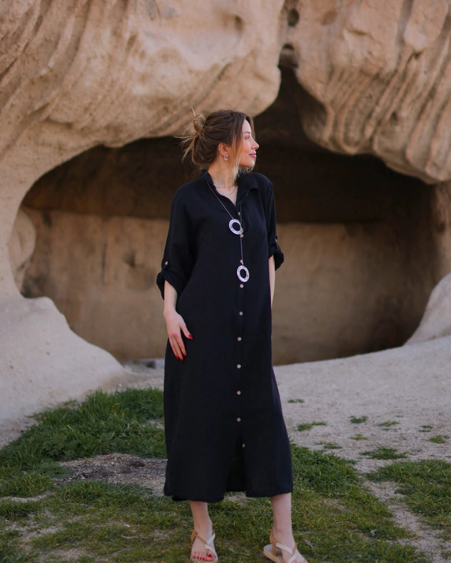 Organic Muslin Cotton White Shirt Black-Shirt-Moa-Bust: 40.5 inches - (102 cm) Belt: 41 inches - (104 cm) Hip: 42.5 inches - (108 cm) Length: 44 inches - (112 cm)-Urbanheer