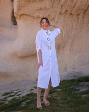 Organic Muslin Cotton White Shirt White-Shirt-Moa-Bust: 40.5 inches - (102 cm) Belt: 41 inches - (104 cm) Hip: 42.5 inches - (108 cm) Length: 44 inches - (112 cm)-Urbanheer