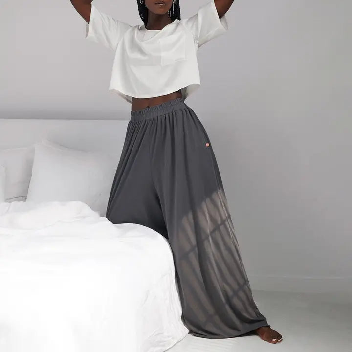 Organic Pima Wide Leg Pant Meditative Grey-Pant-LUNYA-XS-Meditative Grey-Urbanheer
